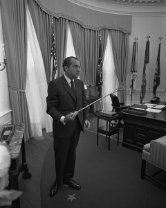 Richard Nixon with lunar tongs. Photo courtesy of the White House / National Archives. Richard Nixon with lunar tongs. Photo courtesy of the White House / National Archives.