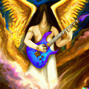 AI Generated image of a goddess playing electric guitar