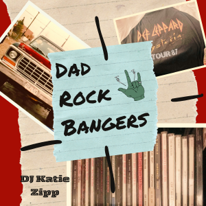 Dad Rock Bangers DJ Katie Zipp, pictures of dad cds, bronco, def leppard shirt