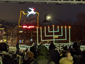 Cease fire Menorah on the Burnside Bridge