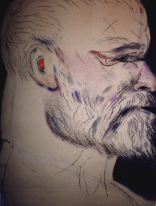 16. SELF-PORTRAIT WITH RED HEARING AID, 1997-2001, Charcoal and pastel on paper, 30 ½ x 22 ½ inches, Collection of Peter and Elizabeth Goulds, Topanga, California 16. SELF-PORTRAIT WITH RED HEARING AID, 1997-2001, Charcoal and pastel on paper, 30 ½ x 22 ½ inches, Collection of Peter and Elizabeth Goulds, Topanga, California