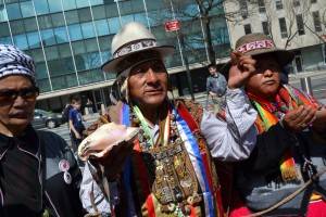 Indigenous people from Bolivia demonstrating at the United Nations for their right to grow and use coca. Indigenous people from Bolivia demonstrating at the United Nations for their right to grow and use coca.