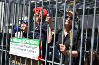 Adam Eidinger and Adela Falk at a demonstration outside UN headquarters April 20, 2016