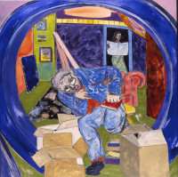 UNPACKING MY LIBRARY, 1990-1991, Oil on canvas, 48 x 48 inches, Collection of Joseph Kitaj UNPACKING MY LIBRARY, 1990-1991, Oil on canvas, 48 x 48 inches, Collection of Joseph Kitaj