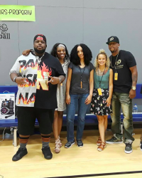 Javonnie Shearn and crew at Up and Over produce motivational high school assemblies against bullying. Javonnie Shearn and crew at Up and Over